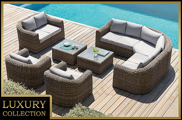 Loungegruppe modular aus Polyrattan BORNEO LUXURY für 9 Personen (braun)